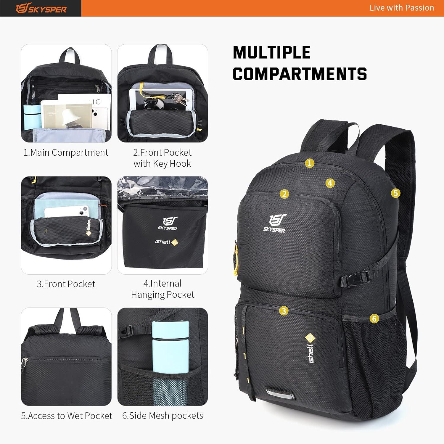 Ultraleichter Faltbarer Rucksack mit Nassfach - Wasserfest und