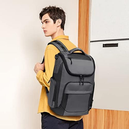 Herren Rucksack 15.6 Zoll Laptop Wasserdicht Grau – Tagesrucksack für Reisen & Schule