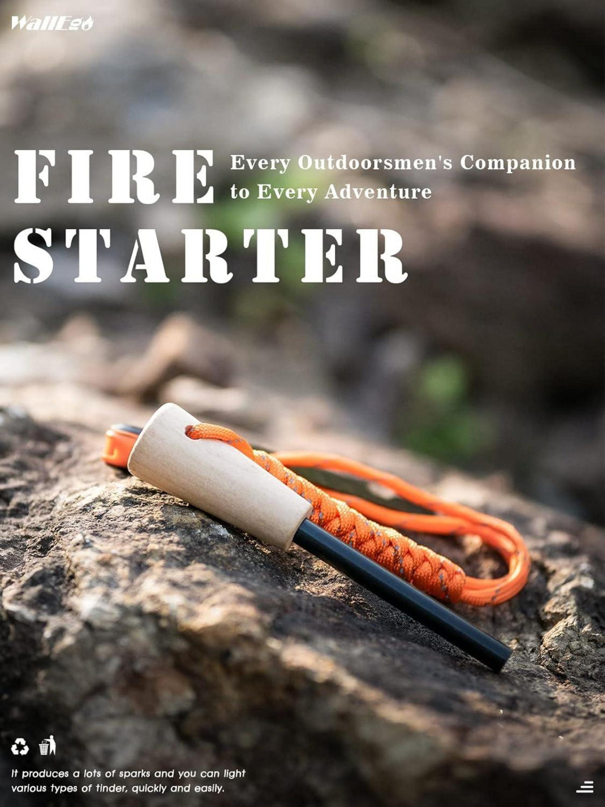 Feuerstahl Holzgriff Magnesium Feueranzünder Survival Set