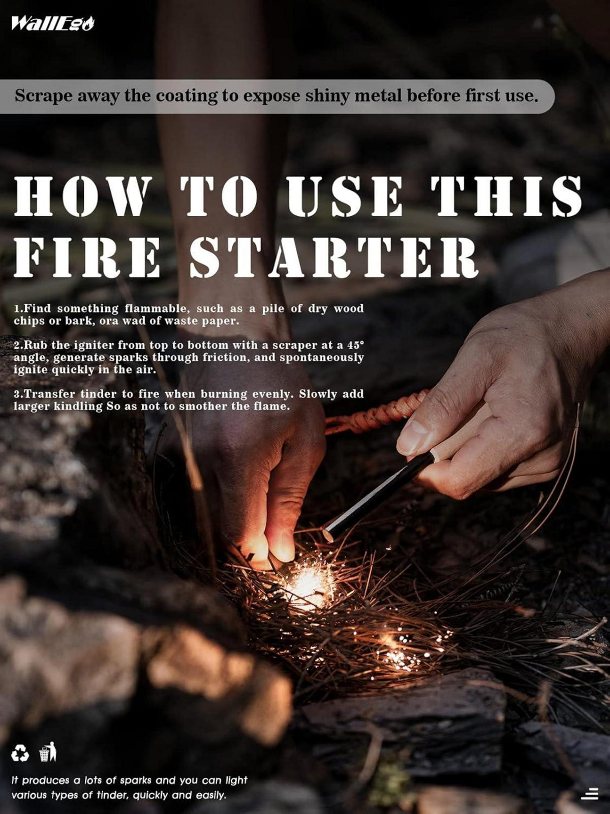 Feuerstahl mit Holzgriff Outdoor Survival Werkzeug Set Magnesium