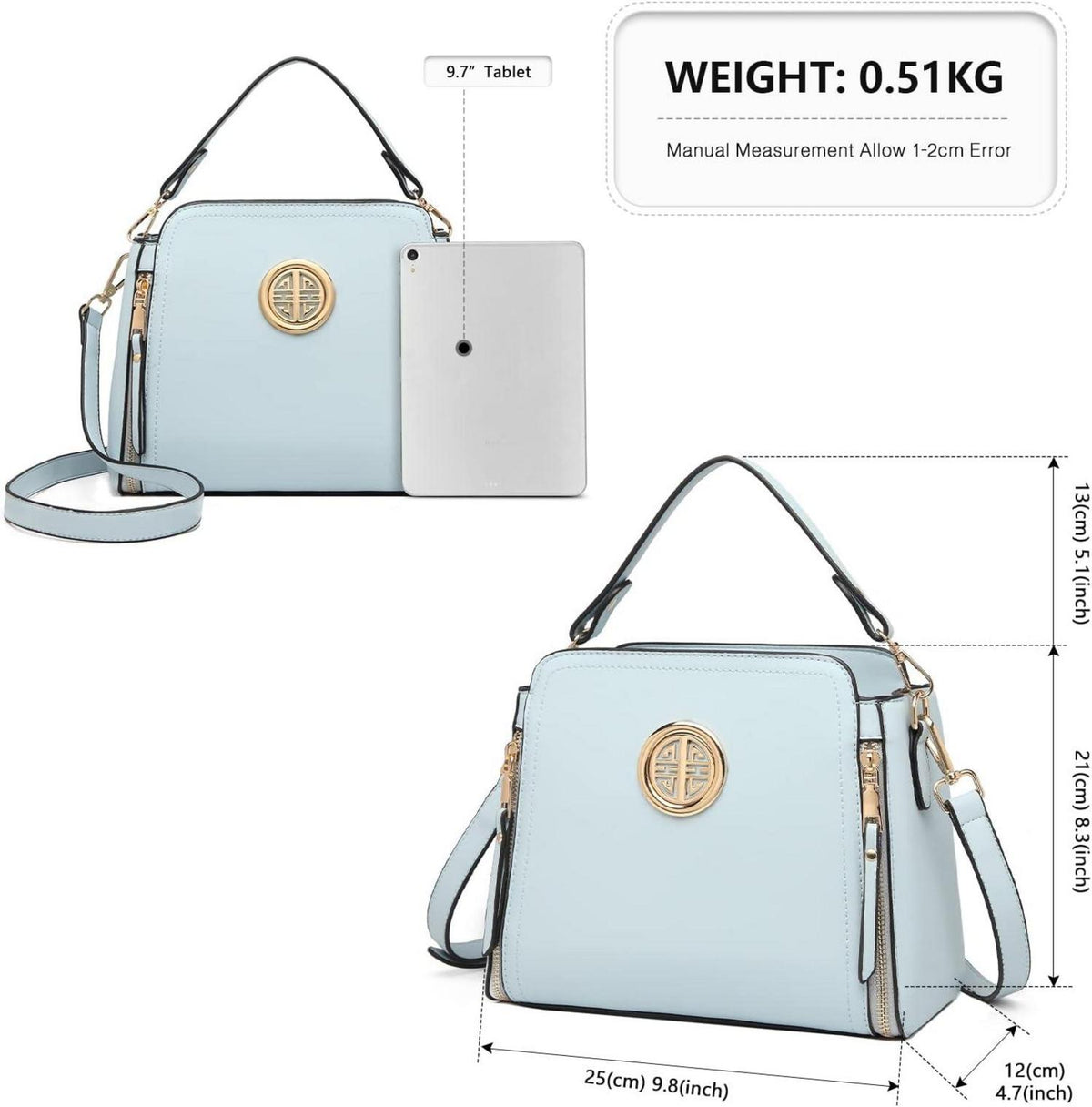 Damen Umhängetasche Schultertasche Crossbody Handtasche PU Leder Blau