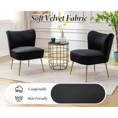 Samt Polsterstuhl mit Metallbeinen – Moderner Lesesessel Schwarz