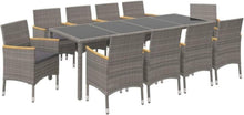 vidaXL Garten-Essgruppe 11-tlg. mit Kissen Schwarz Grau Rattan
