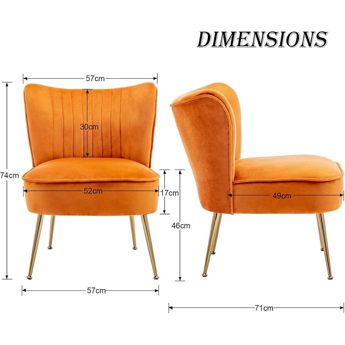 Samt Polsterstuhl mit Metallbeinen – Orange