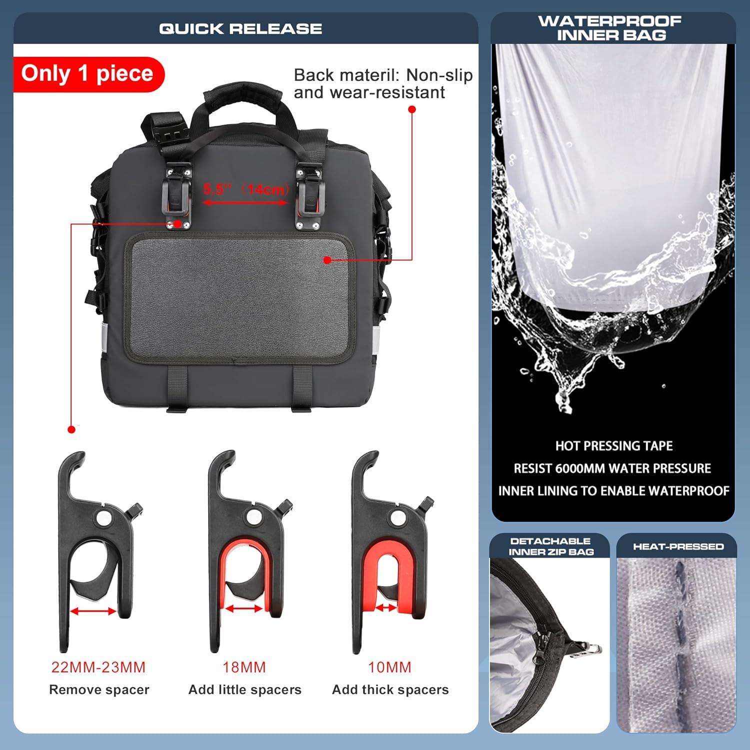 Motorrad Satteltasche 20L Wasserdicht Gepäcktasche Schwarz