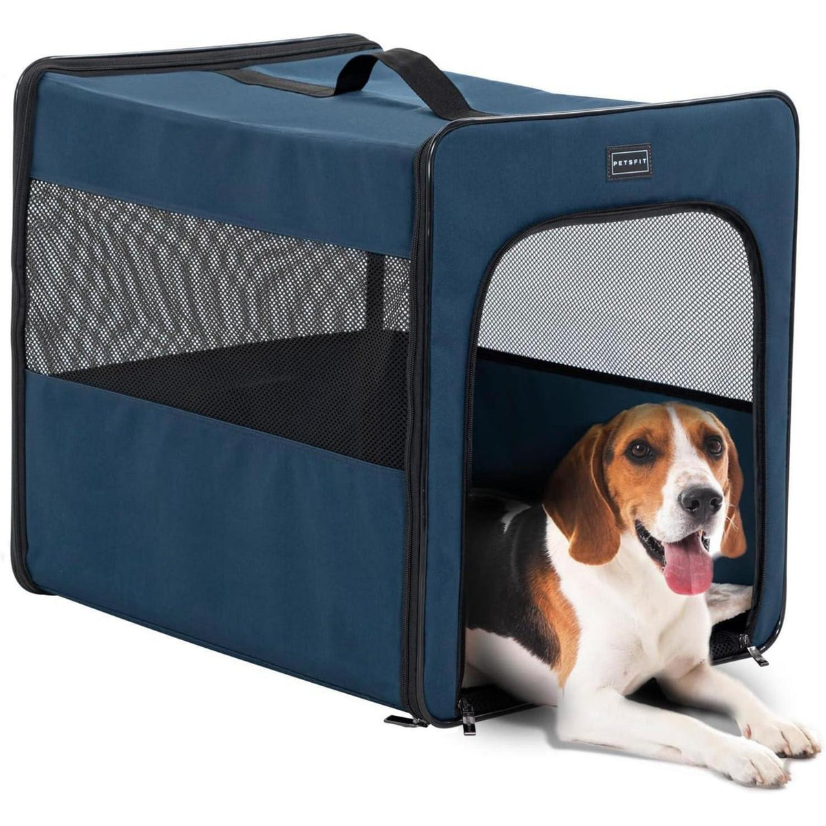 Faltbare Hundebox Auto mit Plüschmatte – Blau, M 61x46x53.5cm