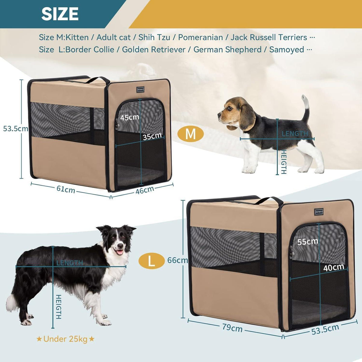 Faltbare Hundebox für Auto & Zuhause – Mit Plüschkissen, M