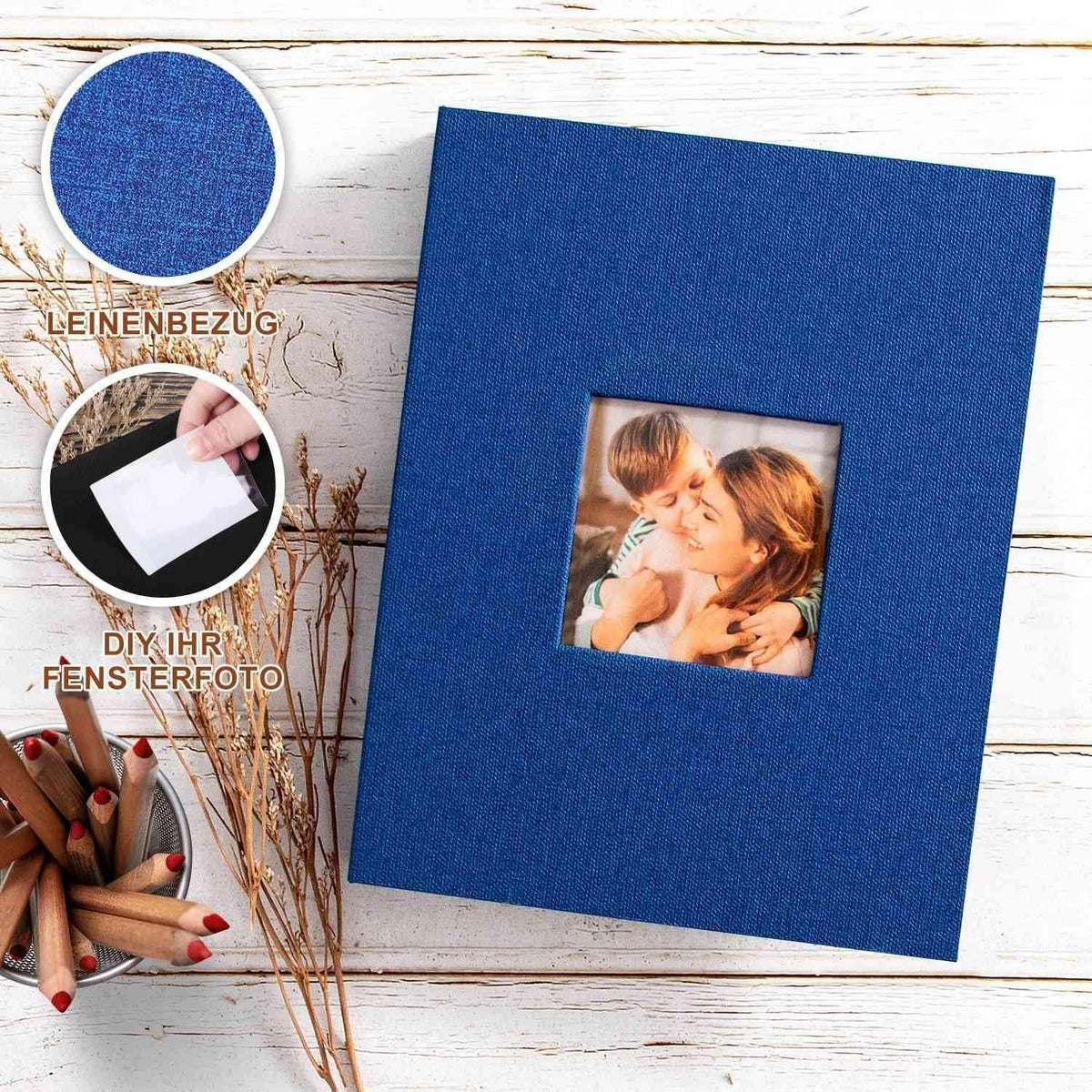 Fotoalbum 13x18 cm, 2er-Pack, Leinen, 100 Fotos, Blau