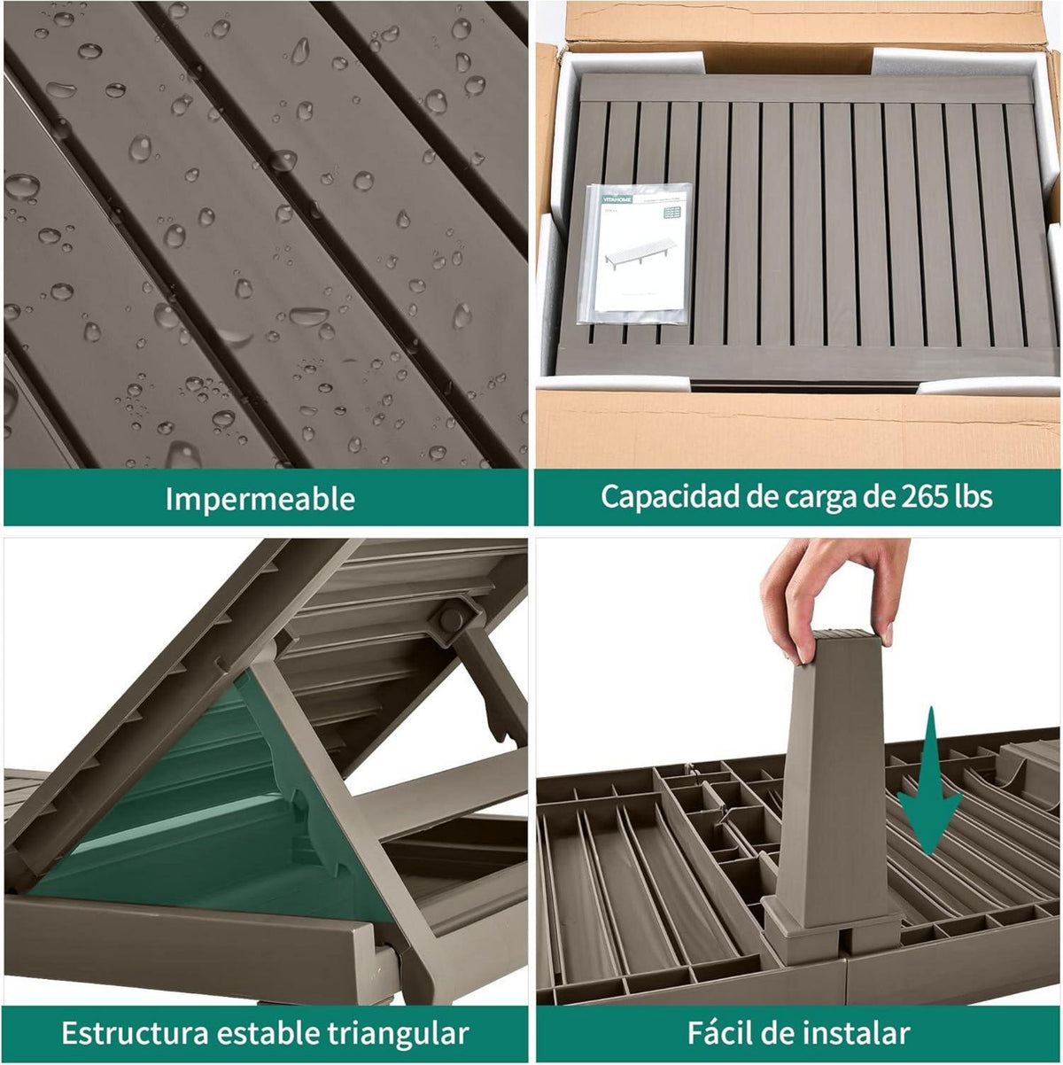 Sonnenliege Gartenliege mit Kissen 200kg Taupe Verstellbare