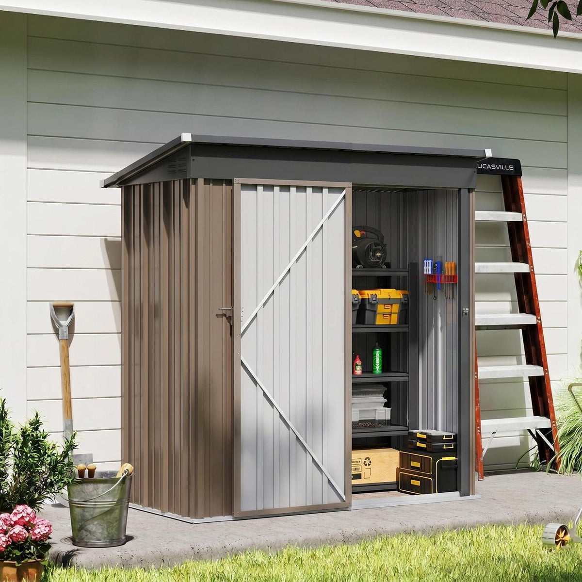 Gartenhaus Metall 162x86 cm mit Pultdach & Fundamentrahmen