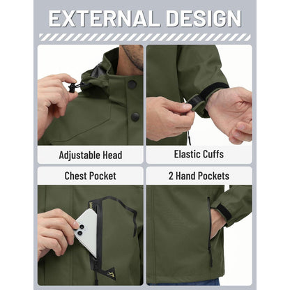 Herren Outdoorjacke Wasserabweisend mit Kapuze – Armeegrün