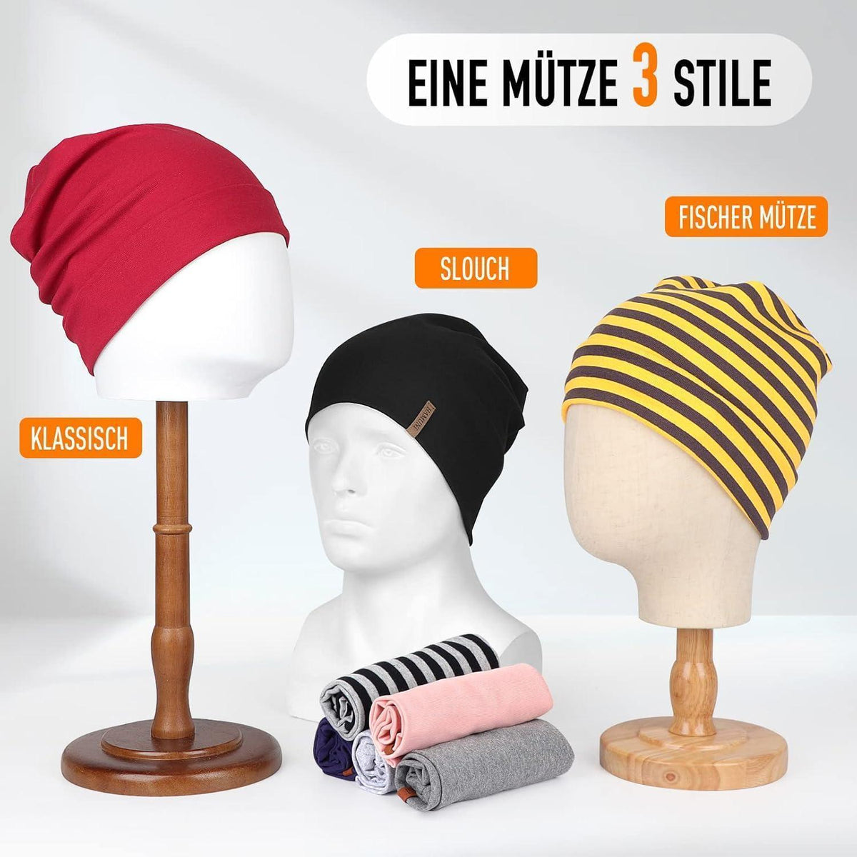 Baumwoll Beanie Mütze Damen Herren – Weiche Slouch Beanie Schwarz