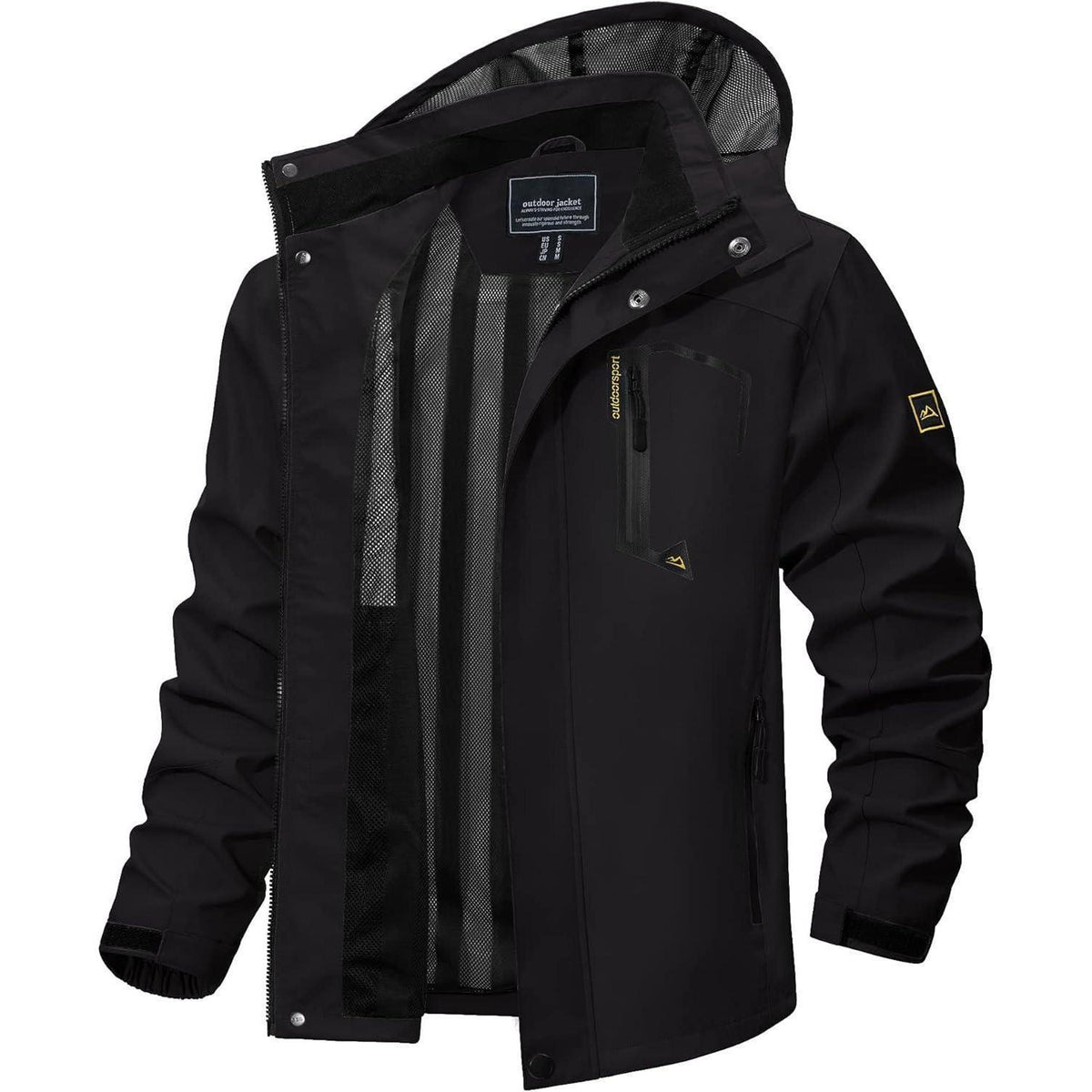 Herren Outdoorjacke wasserabweisend mit Kapuze XL Schwarz