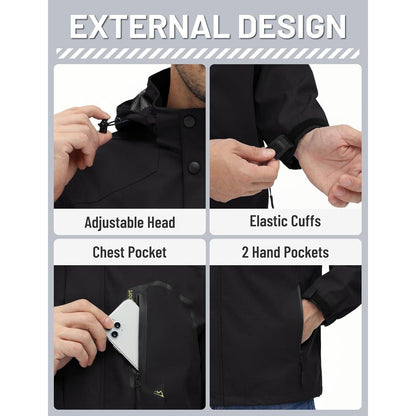 Herren Outdoorjacke wasserabweisend mit Kapuze XL Schwarz