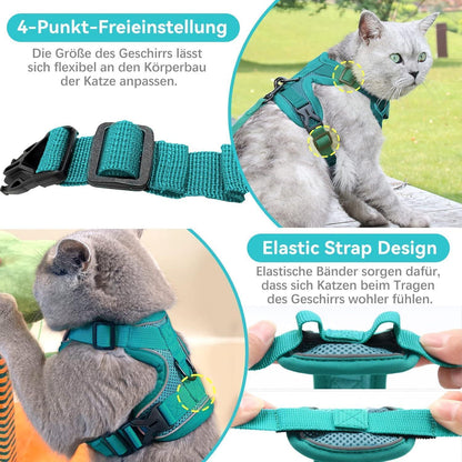 Verstellbares Katzengeschirr Ausbruchsicher mit Leine Set