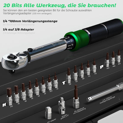 Drehmomentschlüssel Set 21tlg Fahrrad Steckschlüsselsatz 2-24 Nm
