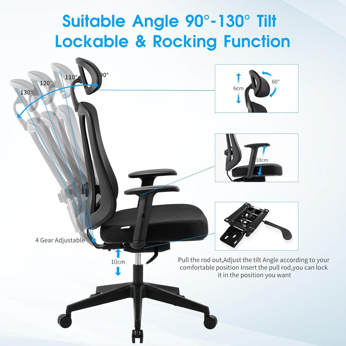 Bürostuhl Ergonomisch Verstellbare Lendenwirbelstütze 3D-Kopfstütze