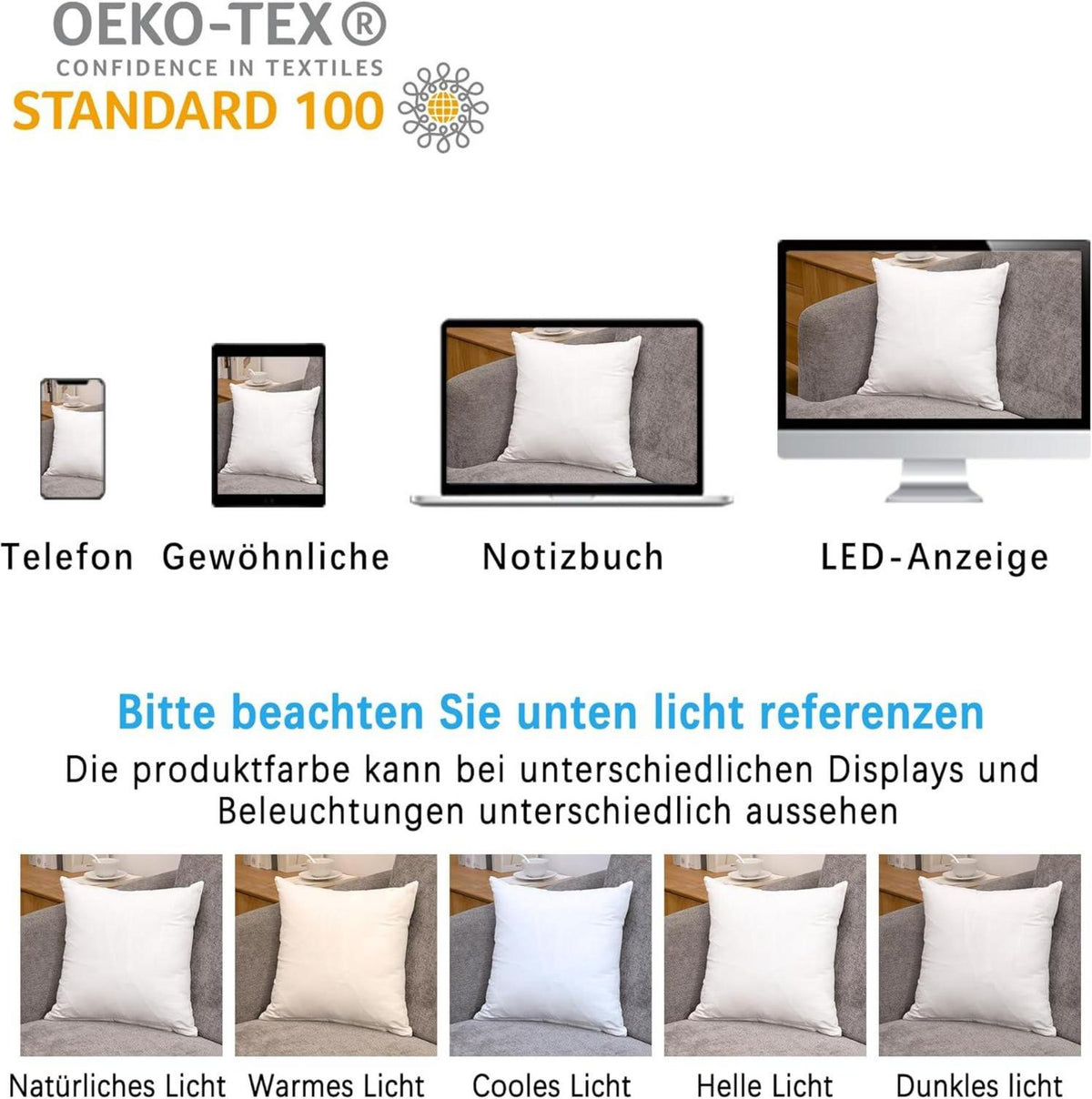 2er Set Kissenbezug 45x45cm Weiße Baumwolle Reißverschluss