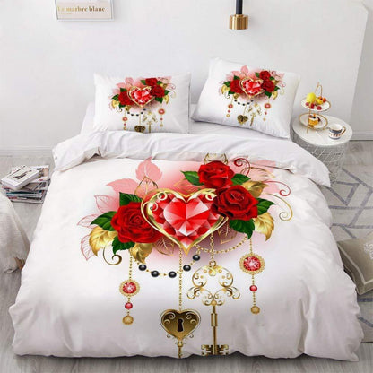 Romantisches Bettwäsche-Set 135x200cm, Rot Rosen, 4-teilig