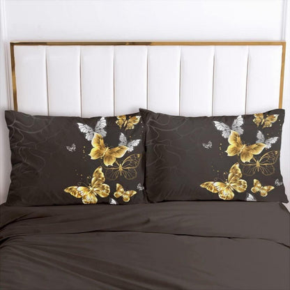 Schmetterling Bettwäsche Set 135x200 cm Schwarz Gold