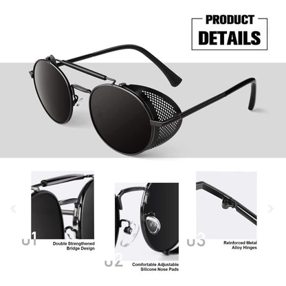 Sonnenbrille Herren Rund Polarisiert Retro Steampunk Metall