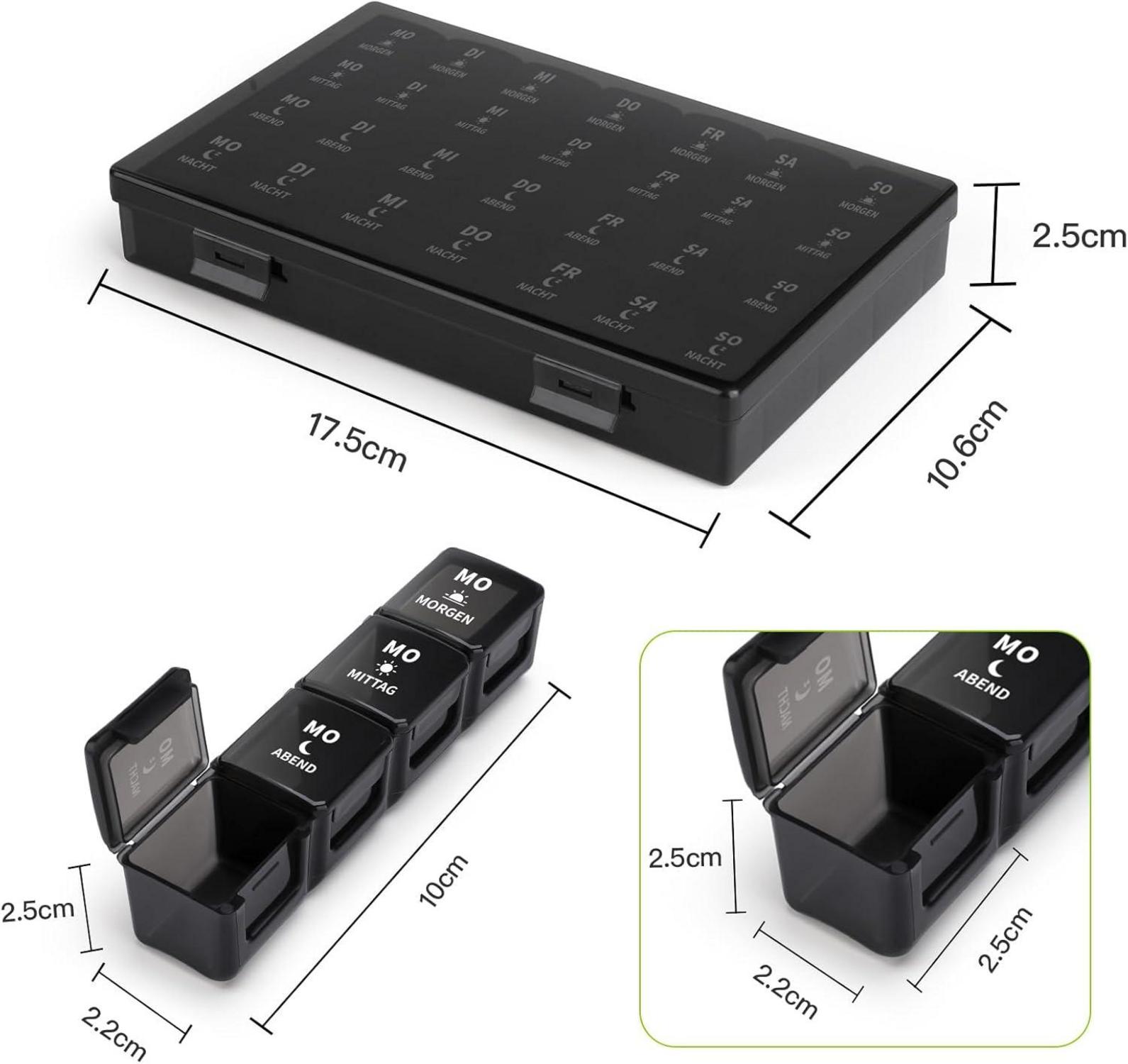 Pillendose 7 Tage 4 Fächer Große Fächer Tablettenbox BPA-frei reinigen einfach transportieren