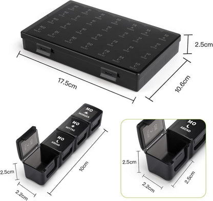 Pillendose 7 Tage 4 Fächer Große Fächer Tablettenbox BPA-frei reinigen einfach transportieren