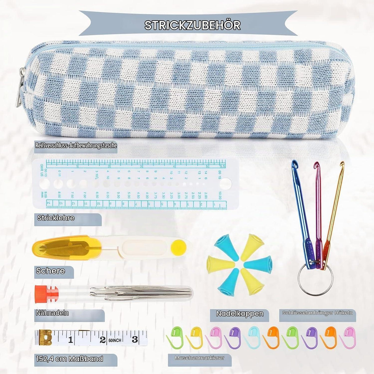 Stricknadel Set Edelstahl mit Zubehör & Tasche 2-5mm