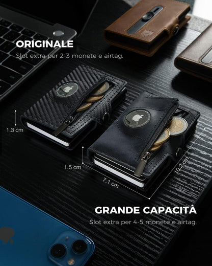 DODENSHA Airtag Kartenetui RFID Schwarz Slim Wallet für Herren 11+ Karten