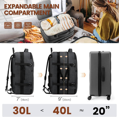 Premium Reiserucksack Laptop 17,3 Zoll erweiterbar 30L-40L
