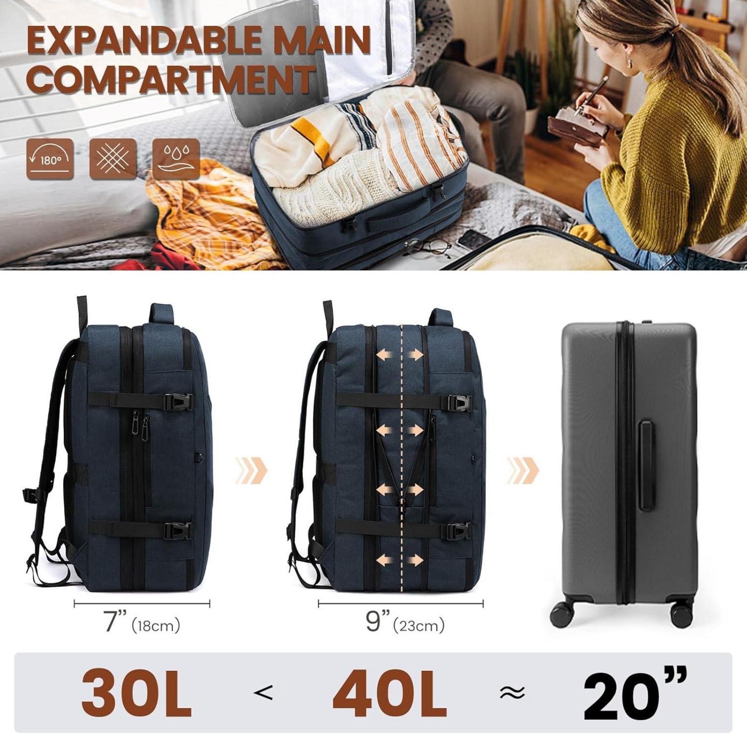 Großer erweiterbarer Handgepäck-Rucksack für Reisen, Business und