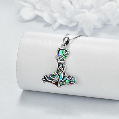 Thor Hammer Halskette Sterling Silber mit Baum des Lebens und Abalone Muschel