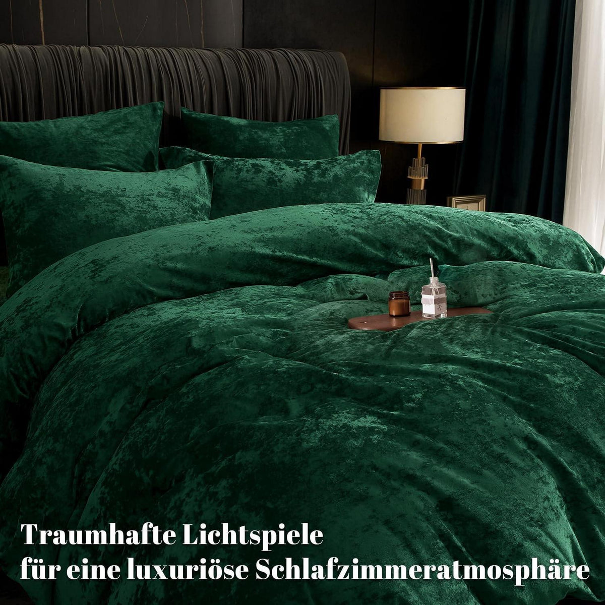 Samt Bettwäsche Set 135x200 Smaragd Grün mit Kissenbezügen
