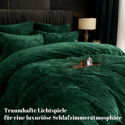 Samt Bettwäsche Set 135x200 Smaragd Grün mit Kissenbezügen