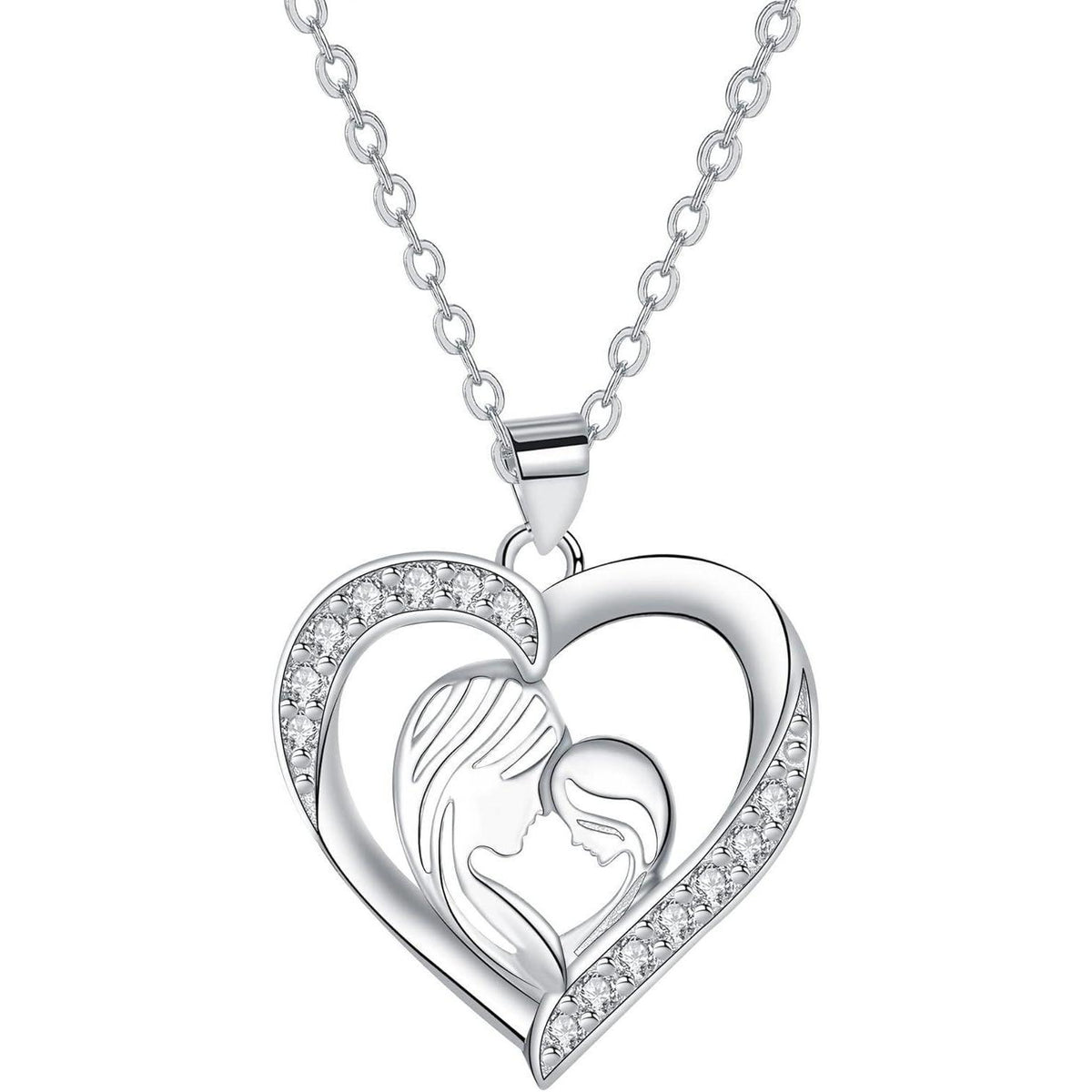 Herz Halskette 925 Sterling Silber Zirkonia für Mama & Tochter