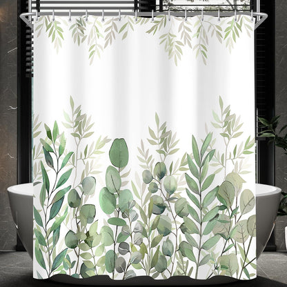 Duschvorhang Blätter 180x200cm Beschwerter Saum Antischimmel Waschbar