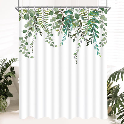 Grüner Blätter Duschvorhang 150x180cm mit beschwertem Saum, wasserabweisend und waschbar