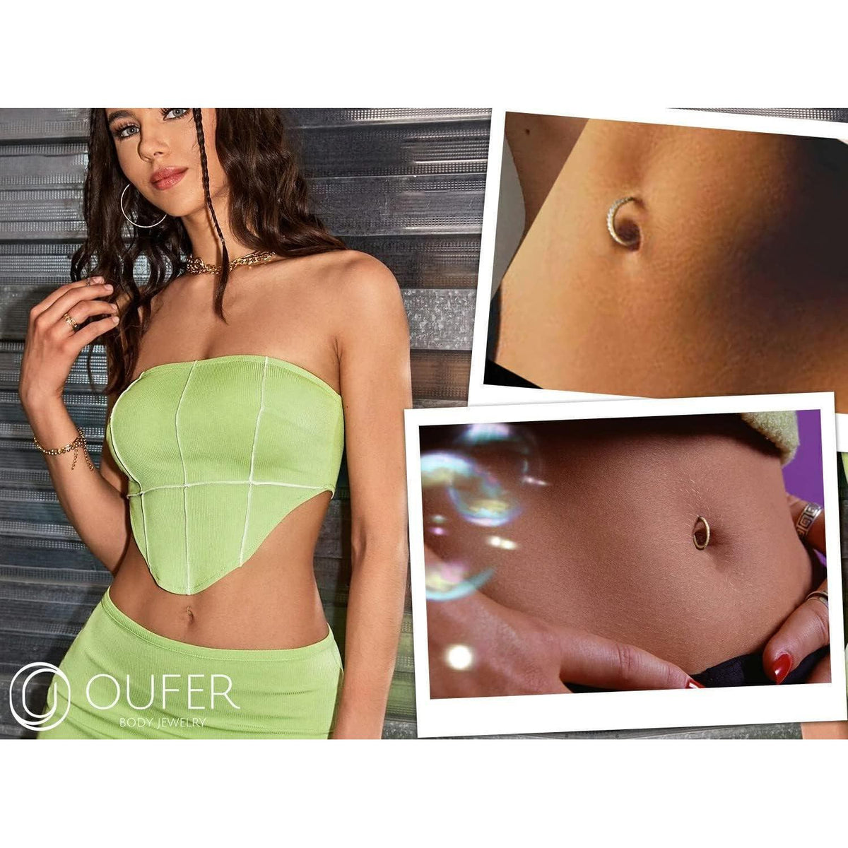 Bauchnabelpiercing 14g 10mm Klappring mit Zirkonia aus Chirurgenstahl