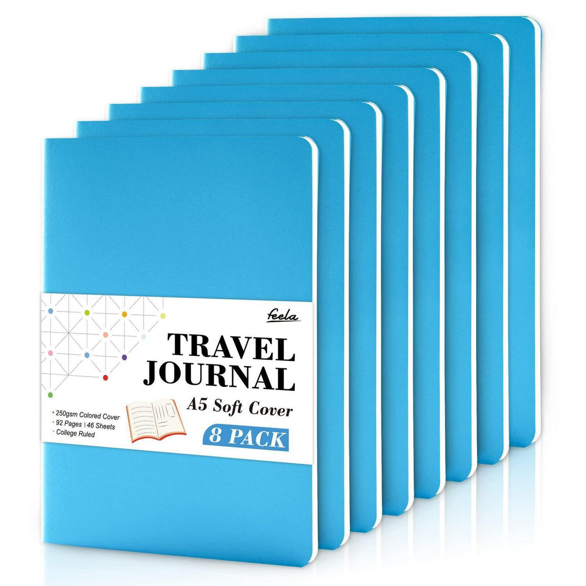 8 A5 Notizbücher, Liniert, Blau – Reisetagebuch & Schulbedarf