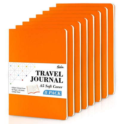A5 Linierte Notizbücher Set – 8 Orange | Reisetagebuch & Schulbedarf