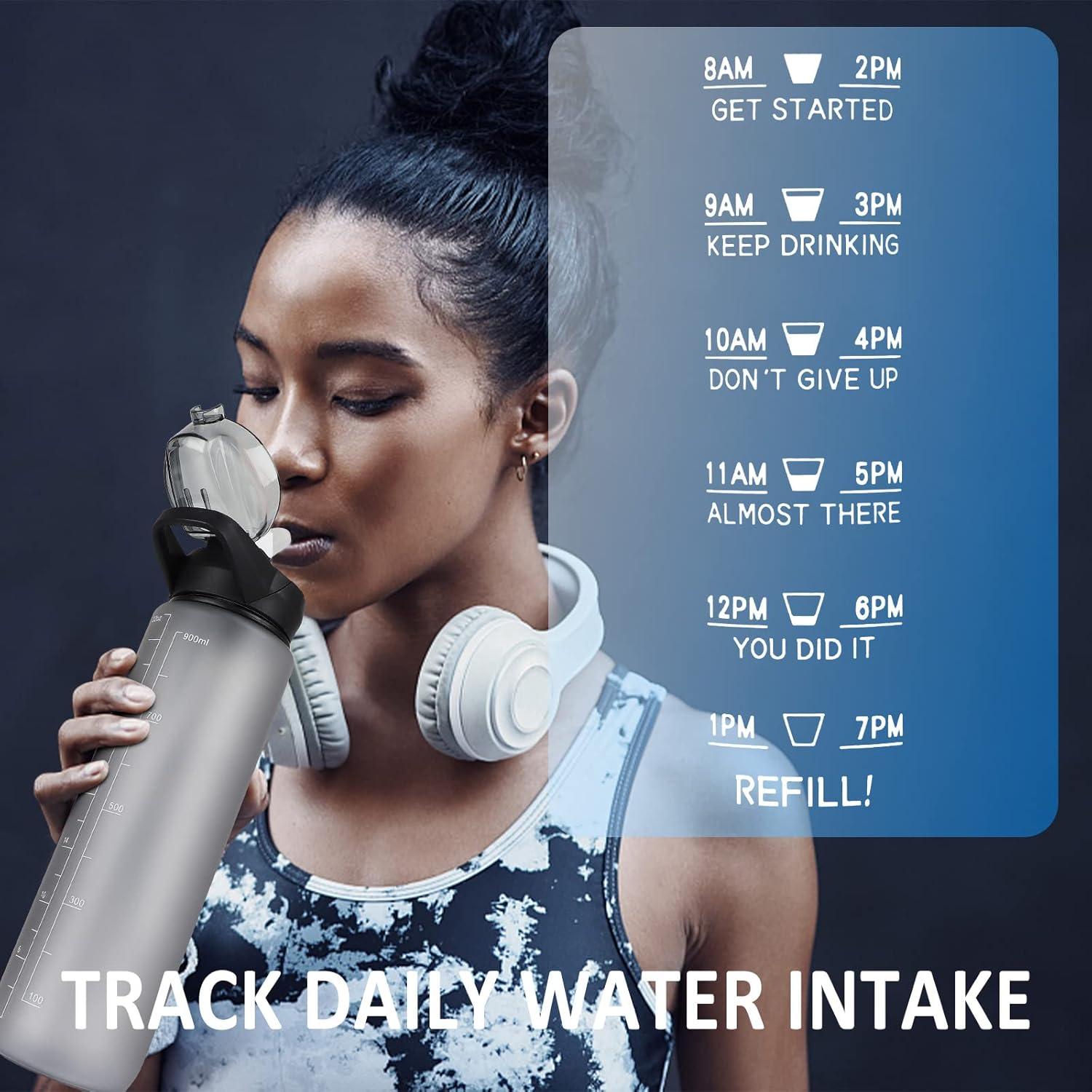 AOHAN Trinkflasche mit Strohhalm 1L BPA-frei motivierend für Sport Outdoor