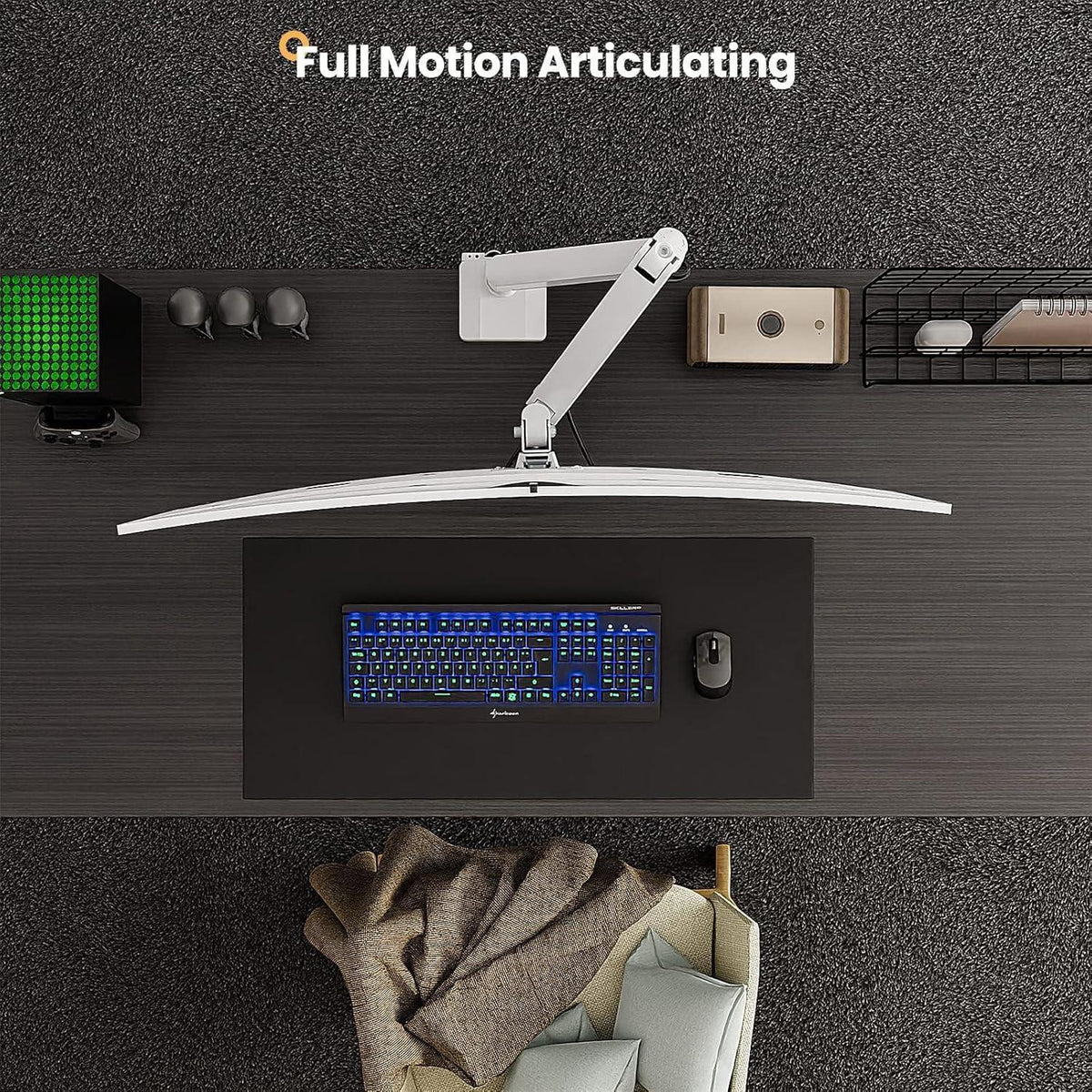 Monitor Tischhalterung Aluminium Schwenkbar Höhenverstellbar 17-49 Zoll Weiß
