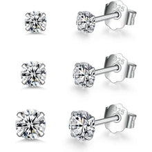925 Sterling Silber Ohrstecker Set, Zirkonia, 2/3/4mm