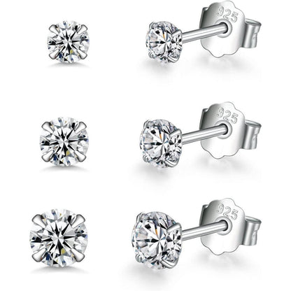 925 Sterling Silber Ohrstecker Set, Zirkonia, 2/3/4mm