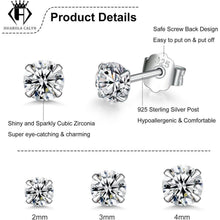 925 Sterling Silber Ohrstecker Set, Zirkonia, 2/3/4mm