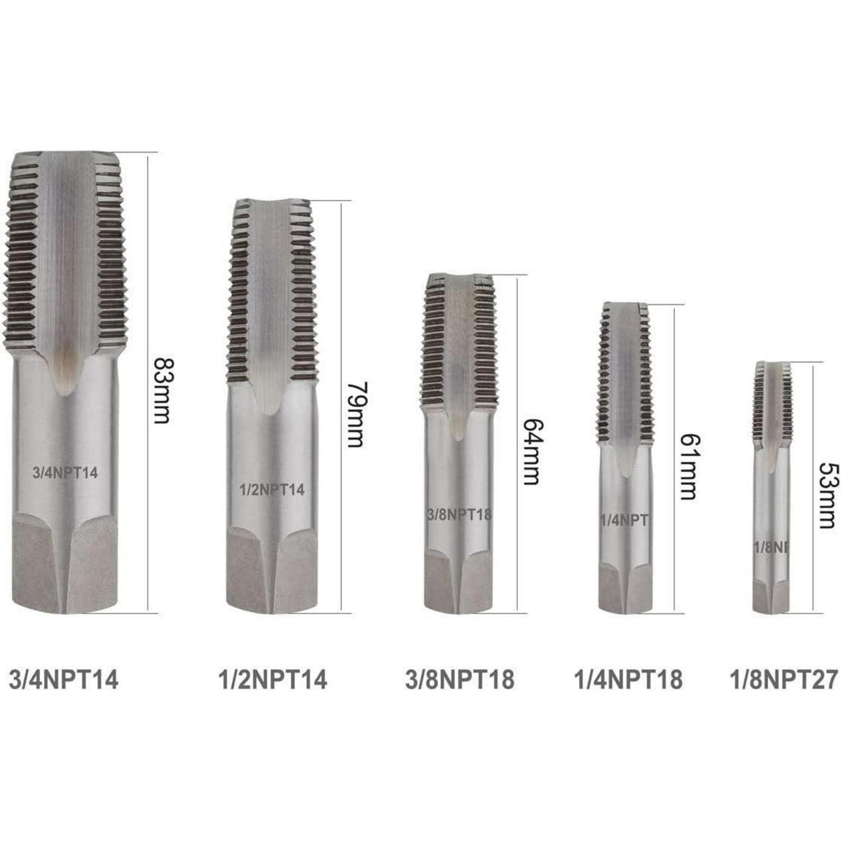 5tlg. NPT Rohrgewindebohrer Set G1/8" - G3/4" Zoll Legierter Stahl