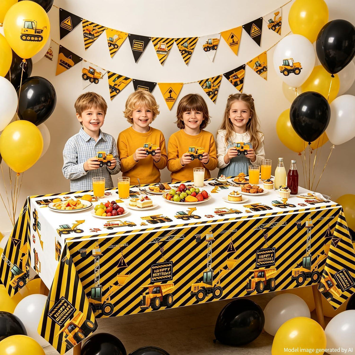 Bau-Tischdecken 4er-Set | Traktor-Partydeko für Kindergeburtstage