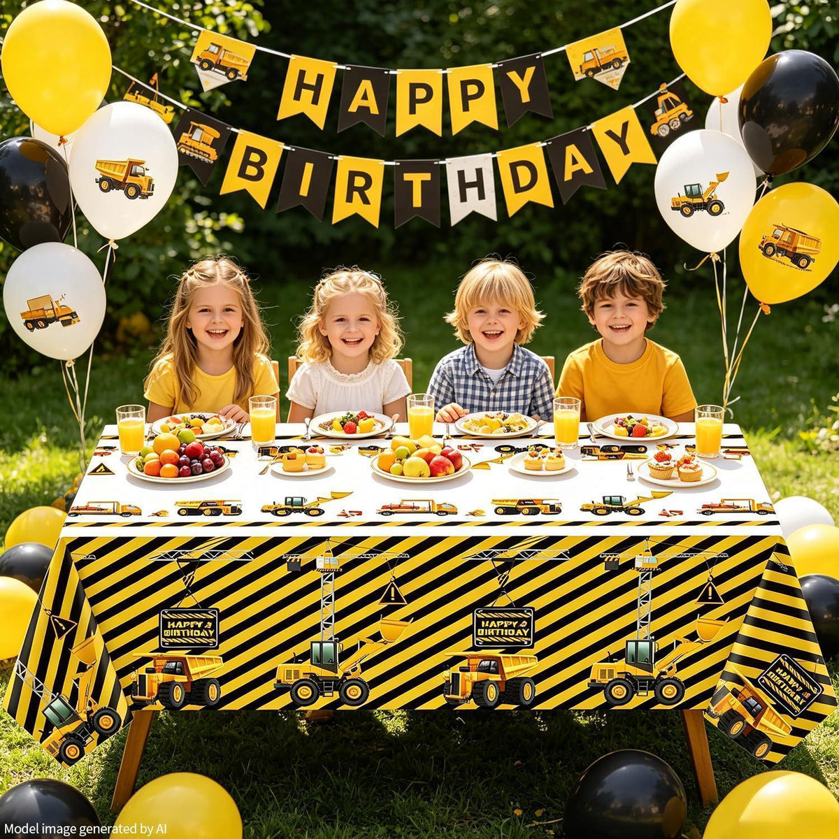Bau-Tischdecken 4er-Set | Traktor-Partydeko für Kindergeburtstage