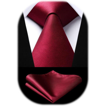 Herren Krawatten- und Einstecktuch-Set, einfarbig, burgund