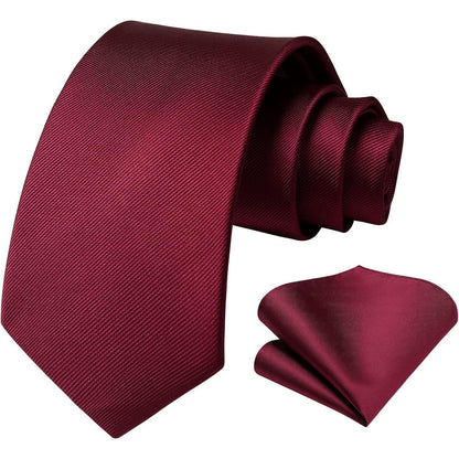 Herren Krawatten- und Einstecktuch-Set, einfarbig, burgund
